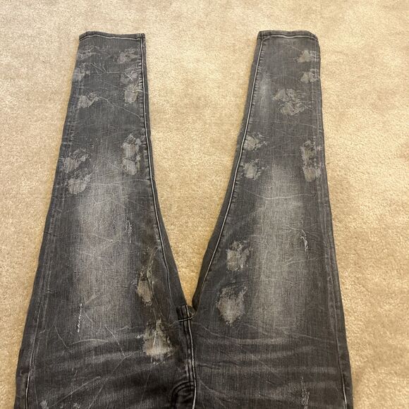 VALABASAS Jeans Men's Button Fly Stretch Skinny Distressed Black Size 38x30 - Picture 7 of 16